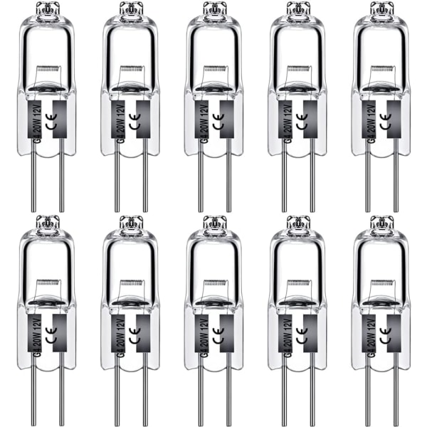 G4 Halogenlampor 10W 12V Klar Kapsel 2-stiftslampa Halogen Stiftsockel Varmvit Dimbar 10-pack 10 Watts