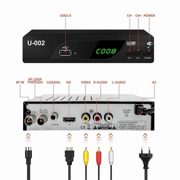 H.264 DVB-T2 U-002 WiFi TV-boks Smart 1080P TV-boks - EU-plugg