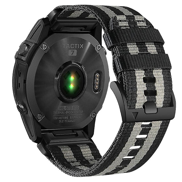 Nylon Canvas Hurtigudløsningsrem til Garmin Tactix 7 Pro / Fenix 7X / 6X Pro, 26 mm Sportsurrem Black    Grey