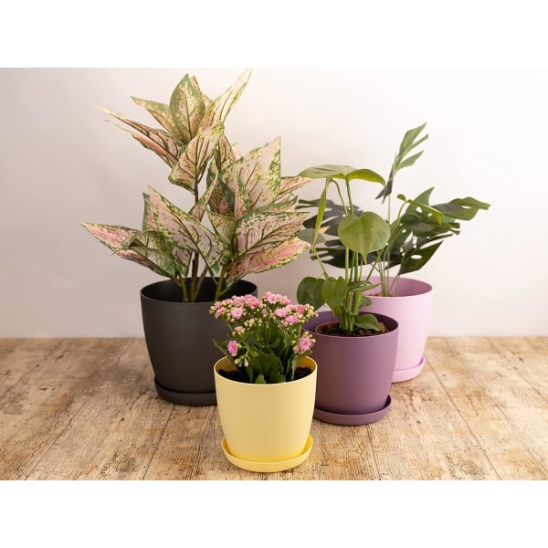 Hjemmehave Ornamenter Hvide Plantepotter Plantepotte med Planteskål - Blomsterpotter Udenfor med Måttet Overflade og Plantebakke - Plantepotter med Undersål Black 20cm*17.5cm*14cm