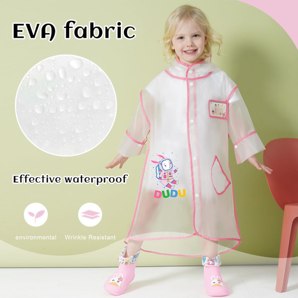Pojkar Flickor Regn Poncho Transparent Huvad Regnkläder Söta Seriefigurer Lätt Utomhus Regnrock