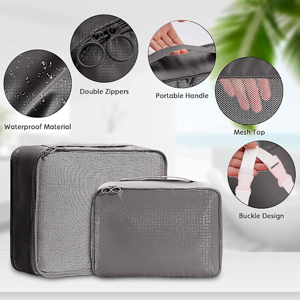 8 stk. Rejseorganisatorposer, Bagagepakkeposer med Sko Opbevaringsposer, Mesh Makeupposer gray