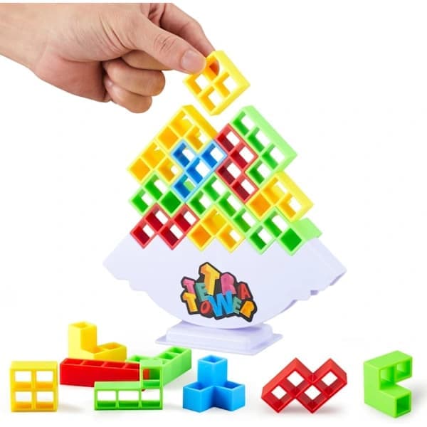 48 stk. Tetra Tower Stack Attack Spil - Stableklodser Puslespil Brætspil til Børn og Voksne, Balancespil til Familiefest