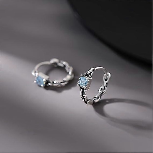925 Sterling Sølv Blå Hoop Øredobber for Kvinner Tenåring Link Hoop Øredobber Retro Huggie Hoop Øredobber