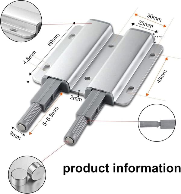 4 st Push Dörröppnare Magnetisk Hasp, Magnetisk Dörrstängare (Silver)