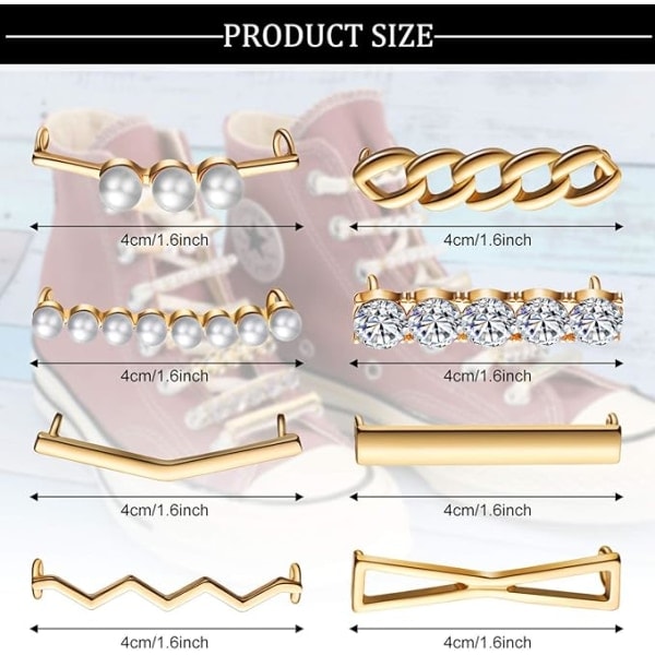 8 par snørebåndscharms clips sneakers snørebåndsdekorationer DIY dekorative skoclips faux perle rhinsten skotilbehør Gold
