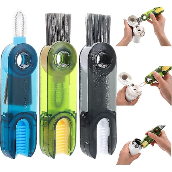 3-pack 3-i-1 Mugglock Rengöringsborste Set Multifunktionell Flaskborste Bärbar Flaskrengöringsset Vattenflaska Rengöringsborste för Hemkök