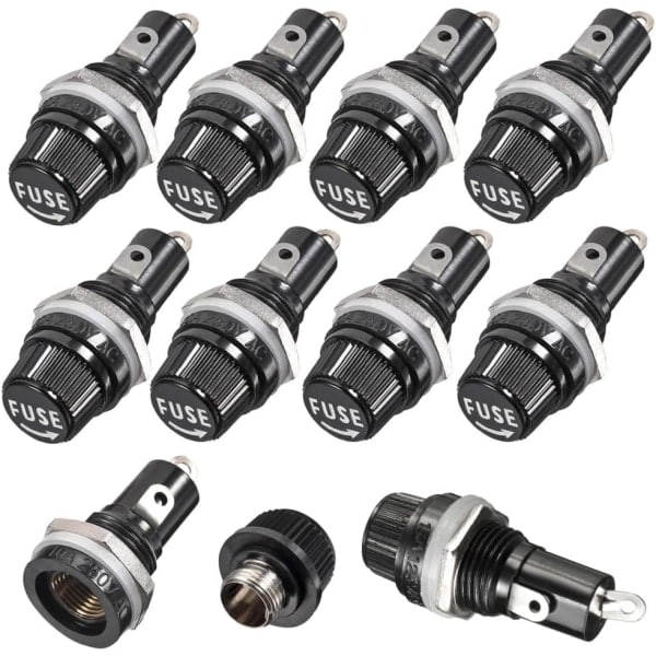 10 pcs 5 x 20 mm fuse holder AC 10A 250V black screw cap fuse holder, panel mounted screw cap fuse holder