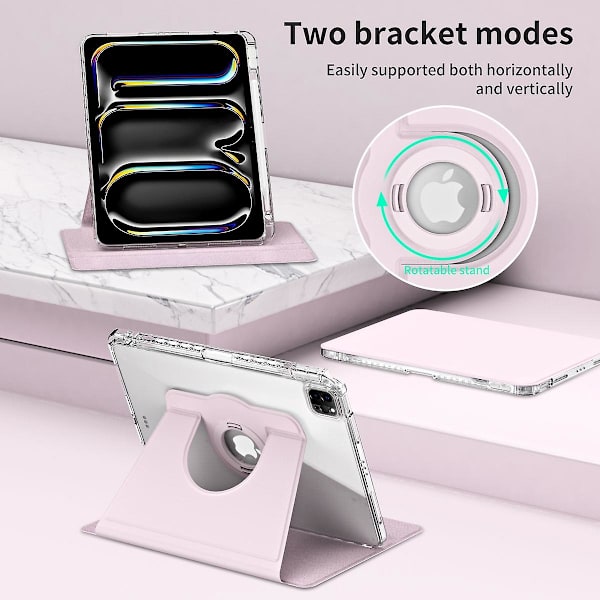 Etui med Stativ til iPad Pro 13 (2024) - Læder + Klar Akryl Aftageligt Tablet Cover - Pink Pink iPad Pro 13 (2024)