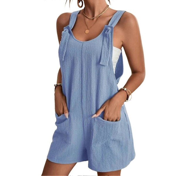 Solid Hängselbyxor Lös Shorts Jumpsuit Personlig Cool Stil Hudvänliga Shorts För Vardagsbruk Semester Shopping Semester Light Blue XL