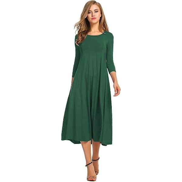 Dam 3/4 Ärm A-linje Och Utsvängd Midi Lång Klänning Light Green 2XL