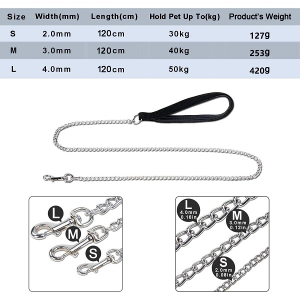 S-panta koiran ketju (120cm) teräs panta metalli koira vahva PU nahka