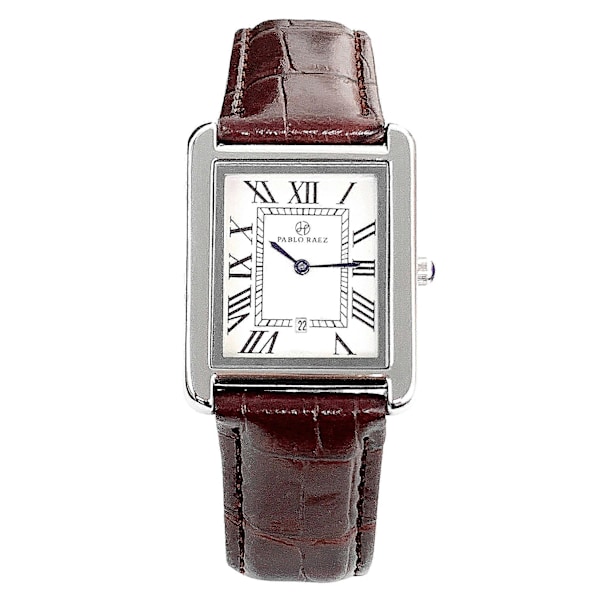 PABLO RAEZ Rostfritt Stål Lyx Klocka Läder Quartz Fyrkantig Damklocka Montre Unisex Herr Tnak Casual Armbandsur Silver brown Small