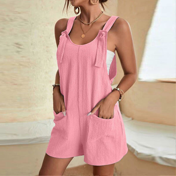 Solid Hängselbyxor Lös Shorts Jumpsuit Personlig Cool Stil Hudvänliga Shorts För Vardagsbruk Semester Shopping Semester Rose Red XL