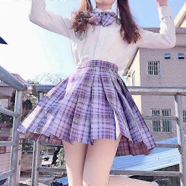 Jk Uniform Täysi Setti Kirjailtu Paita Pliseerattu Hame XS Grape Fizz