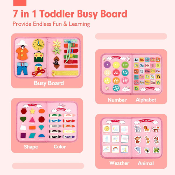 Travel Busy Board Montessori Leke for Småbarn 1 2 3 4 År Gamle Baby Sensoriske Lekebrett Sensoriske Leke for Babyer Førskoleutdannings Læringsleker