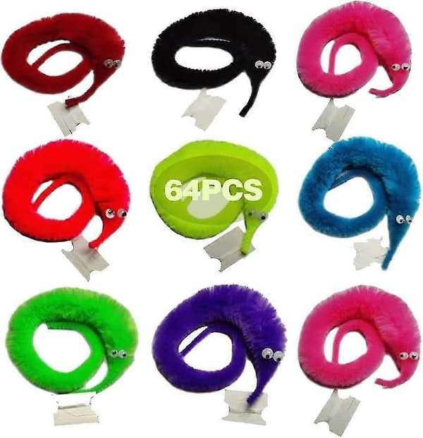 64 Stykker Fuzzy Orm Leker, String Orm Kjæledyr Fuzzy Ormer På String Bulk Trick Leketøy Festfavoritter for Barn Katt (8 Farger)