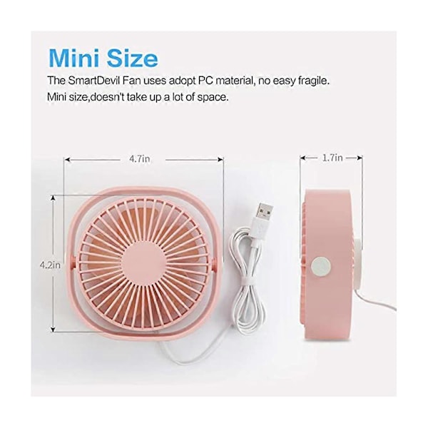 Dww-(Rose) Mini USB-pöytätuuletin, 3 nopeutta, USB-virtalähde, voimakas tuuli, hiljainen toiminta, sopii kotiin, toimistoon,