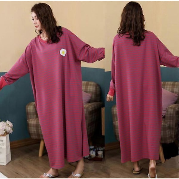 6 Väriä Rento Kotiasu Naisten Pitkähihainen Puuvilla Yöpaita Löysä Pyjama Red