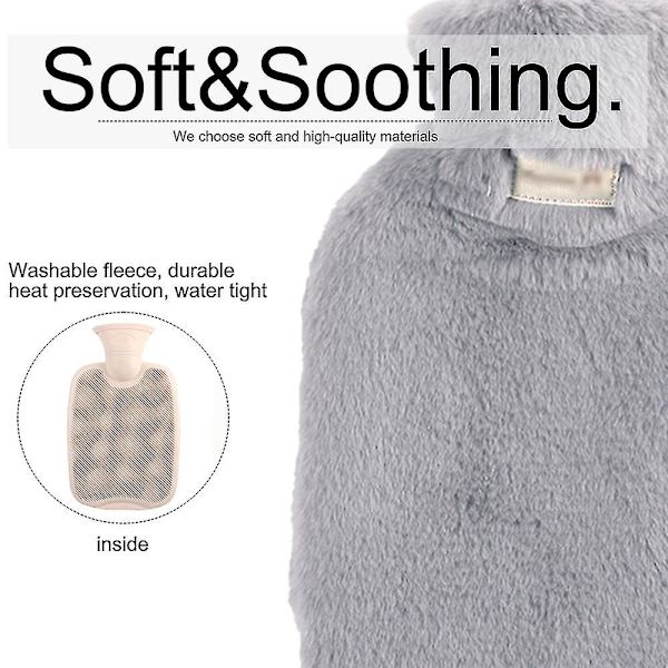 Varmvattenflaska med Mjukt Överdrag - Klassisk Varmvattenflaska för Smärtlindring, Nacke och Axlar, Fotvärmare, Mensvärk, Varm- och Kalla Terapi - Grå light grey