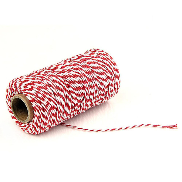2mm 100m Bomullssträng Garn 2-trådig Flerfärgad Semester Dekorativ Randig Tråd För DIY Hantverk Present Bakning Inpackning Red-White