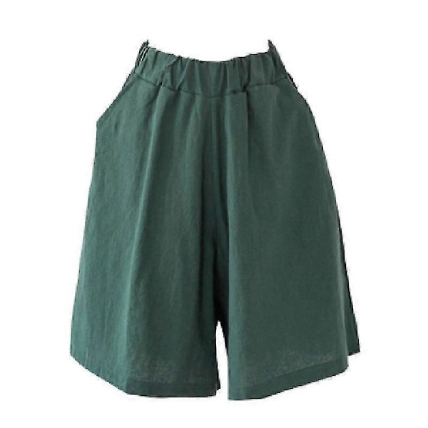 Naisten löysät puuvillaiset pellavashortsit leveällä lahkeella, joustavalla vyötäröllä ja taskuilla Green 4XL
