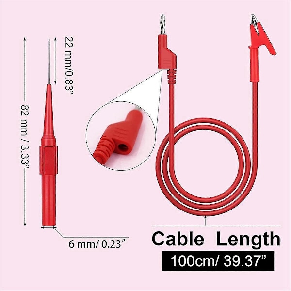 Multimeter Bananstik til Alligator Klemme Testprobe, Bananstik til Bananstik Kabel 4 stk Testprobe Pins