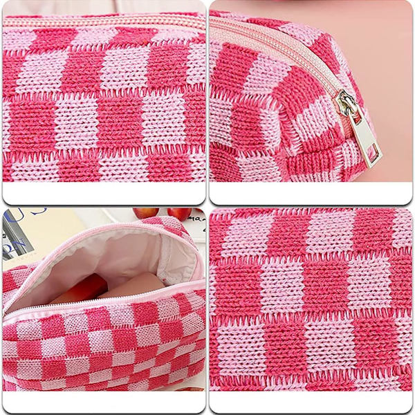 2 st Rutiga Kosmetiska Väska Pennfodral Bärbar Resa Toalettväska Rutnät Pennväskor Makeup Borstar Förvaringspåse Stationery Organizer Påse Green