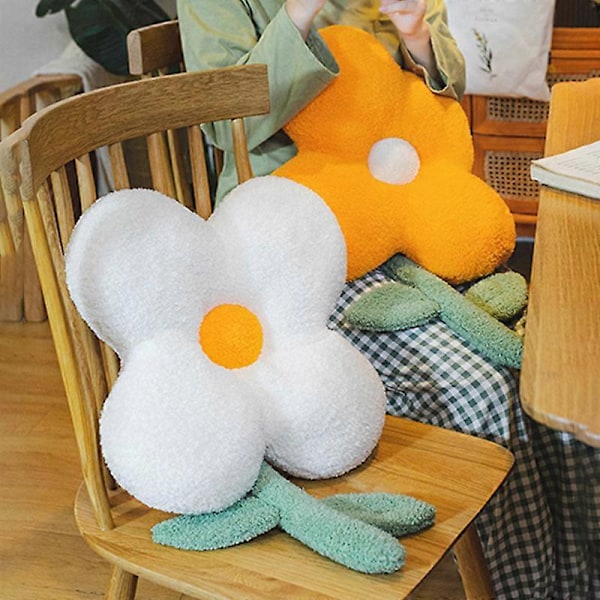Kawaii INS Blomsterpude Kontorstol Lændestøtte Sød Plys Sofapuder Bløde Boligindretningspuder til Vennegave 58x37cm Yellow