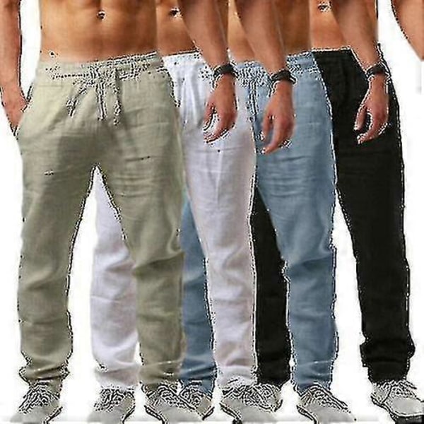 Herre Casual Bomuld Hør Løse Harem Bukser Strand Yoga Hippie Bukser M Dark blue