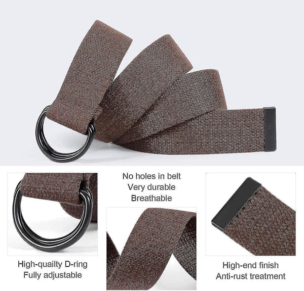 2-pack Canvasbälte för män med dubbel D-ring, slitstarkt och justerbart vardagsbälte 140cm