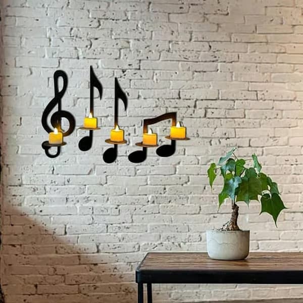 Sæt med 4 sorte væglamper i metal, musikalsk nodeindretning til bryllup, veranda, hjem
