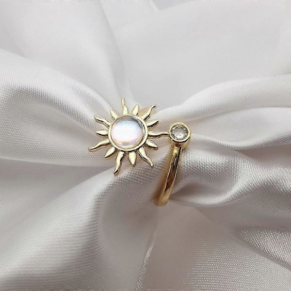Fidget-sormus naisille tytöille avoin säädettävä ahdistussormus auringonkukka päivänkakkara kuukivi tähti rystysormukset spinner-sormukset Gold