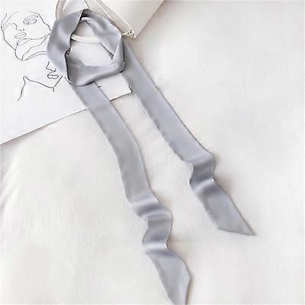 Smal Lång Damscarf 200x5cm Enfärgad Chiffong Silke Gummi Röd Slips Svart Väska Band Hårband Choker Streamer light grey