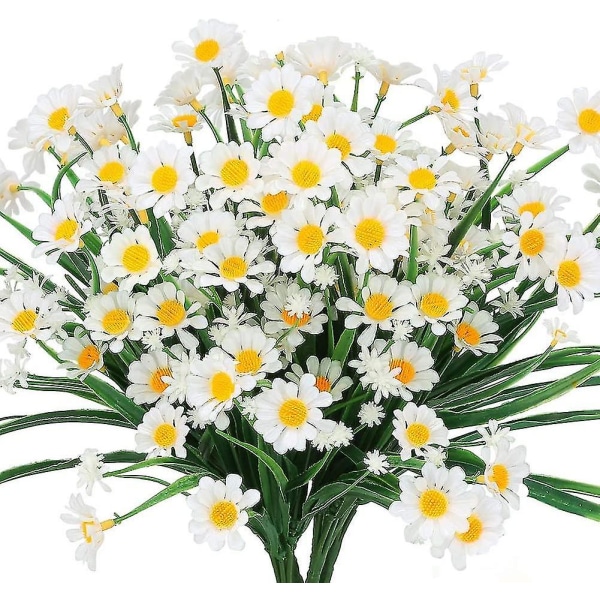 4st konstgjorda tusensköna blommor konstgjorda blommor gröna plastbuskar falska blommor inomhus utomhus (vit)