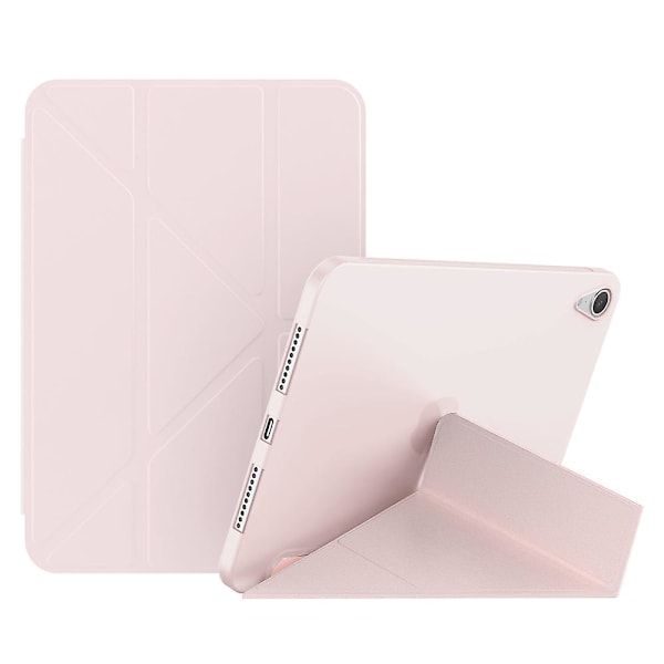 Magnetisk Absorption Origami Smart TPU + PU Læder Etui Tablet Cover til iPad mini (2021) Light Pink