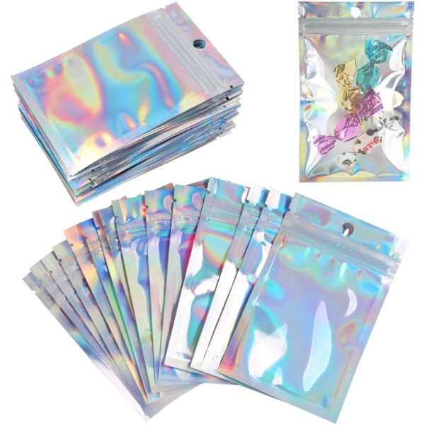 Mylar Zip Lock Bag, 50 st återförslutningsbara luktfria aluminiumfolie klara gyllene påsar platta Ziplock hållbar presentförpackningspåse matförvaring (7,5 * 12 cm)