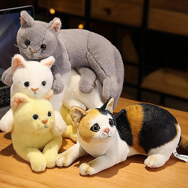 4 Farger 31cm INS Som Ekte Liggende Katt Plysjdukke Fylt Rene Farger Grå Hvit Gul Kattunge Leke Kjæledyr Dyr Barn Gave 20cm  sit pattern