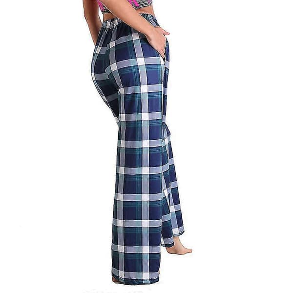 Dame Pyjamasbukser Stretch Lounge Bukser Plaid Pyjamasunderdele L Blue