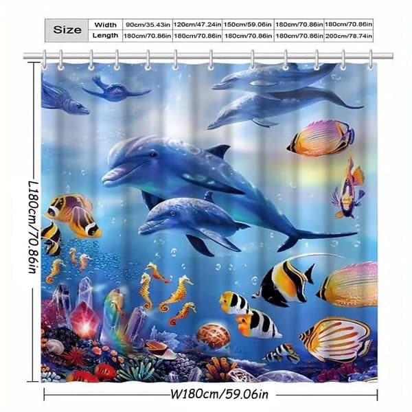 Vattentätt duschdraperi med delfinmotiv, mögelresistent duschdraperi för badrum, delfinduschdraperi 180*180cm 180*180cm