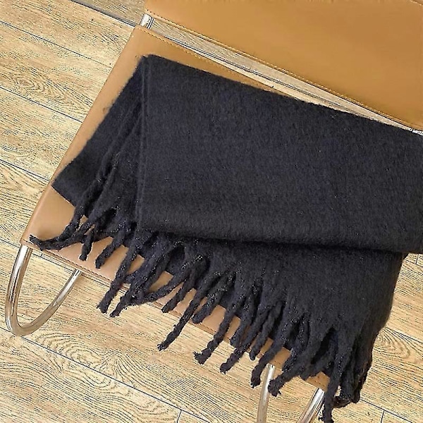 Tykt blødt glutinøst mohair tørklæde nyt klein blåt tørklæde dame sjal varmt tørklæde Gram black