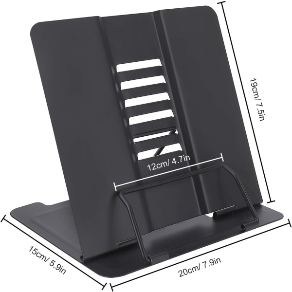 Bogstander, læsehvileholder til kogebøger med 6 justerbare vinkler og papirsideklip, robuste metaldisplaystativer til opskrift, lærebog (sort)