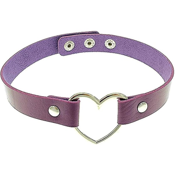 Gotisk Punk Choker, PU Lær Kort Halskjede med Hjerteformet Kobling