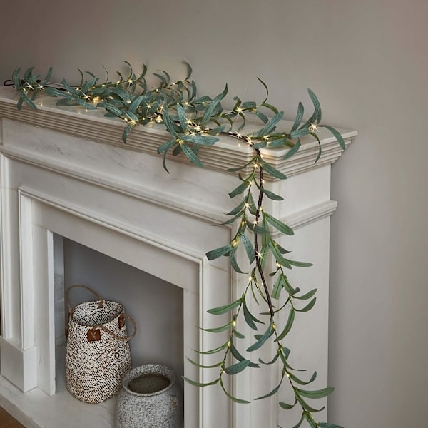 Candle Olive Wreath Battery Operated with Timer 96 Fairy Lights 6FT Artificial Greenery Twig Wine Candle for Christmas Spring Fireplace