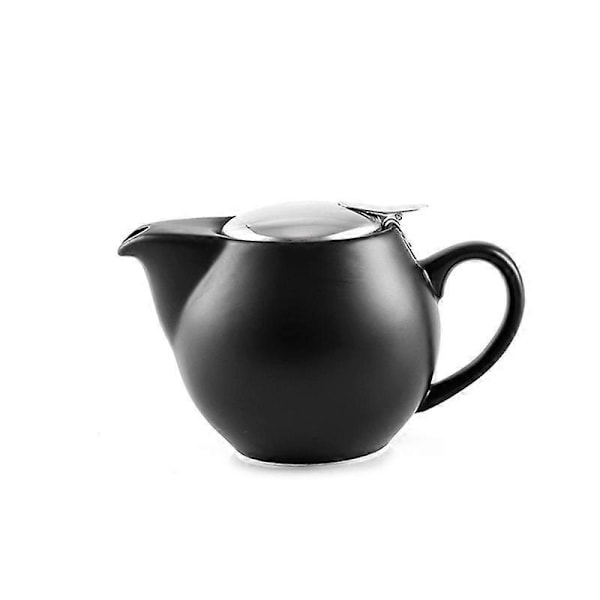 Elegant Termostabil Keramisk Tekanna | Rostfritt Stål Lock & Fint Teinfuser Perfekt för Lösa Blad Kännare Black