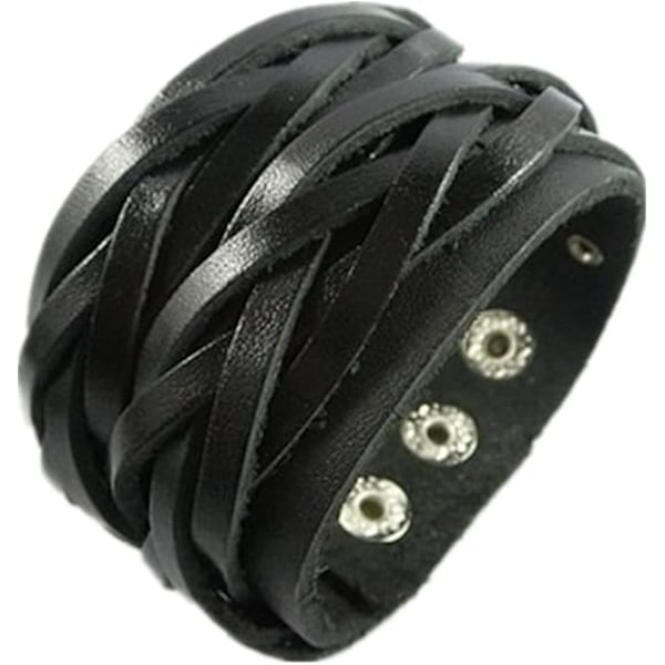 Fashion Punk Justerbart Läder Armband Manschett Armband - Perfekt för Män, Kvinnor, Tonåringar, Pojkar, Flickor  (Svart)