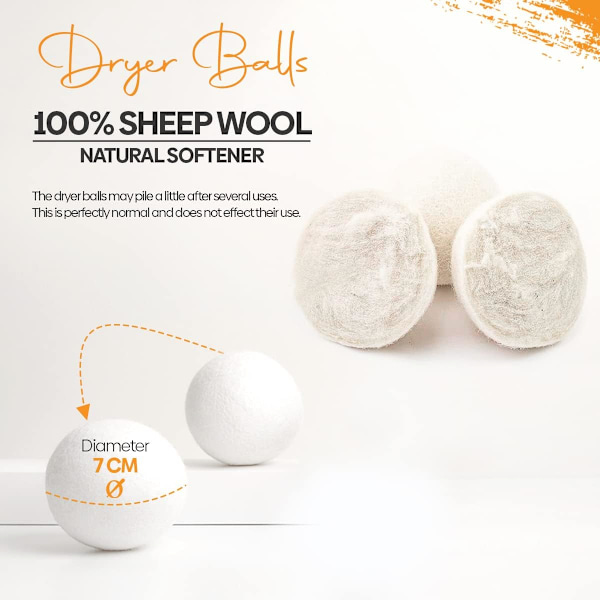 Torktumlare bollar 100% naturliga ullbollar för tvätt - Tygmjukgörare Återanvändbara torkbollar Hypoallergena Ekovänliga Pack of 2