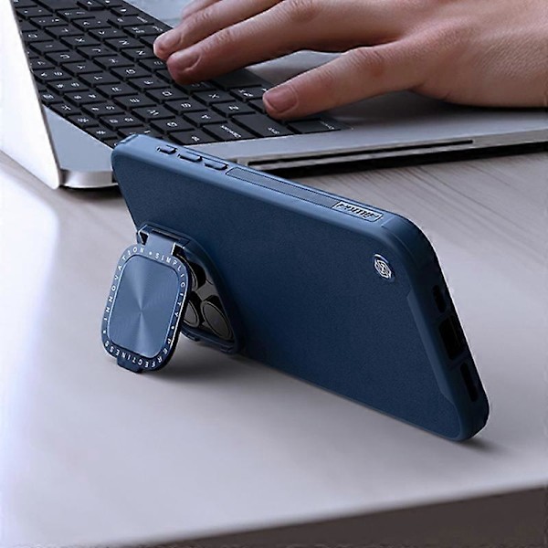 NILLKIN CamShield Prop For iPhone 15 Pro Max Deksel Linsedeksel PU Lær+PC+TPU Magnetisk Telefondeksel Multicolor Style B