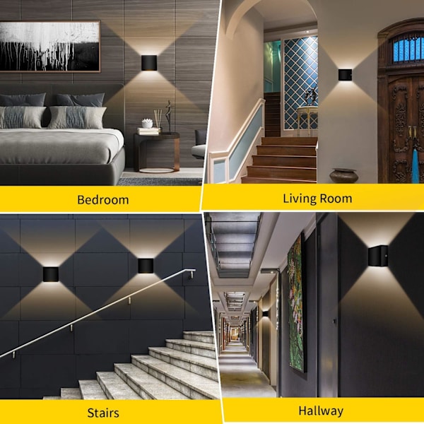 2 stk. LED væglampe indendørs op og ned væglampe vægvaskerlys moderne væglampe belysning sort 7W aluminium