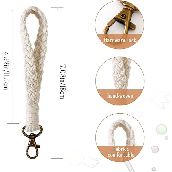 Mjuk Macrame Nyckelring Armband Boho Handgjord Handled Nyckelring Nyckelring Hållare Land Nyckelband för Kvinnor